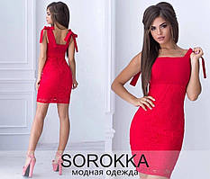 Ошатне жіноче літнє плаття оброблене гіпюром (р.44-48). Арт-2629/23 Червоний
