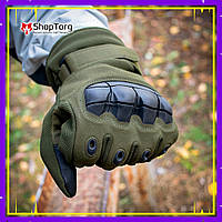 Тактические перчатки на меху полнопалые Olive с защитой костяшек армейские перчатки размер "L"