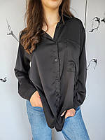 Рубашка женская однотонная свободная Boohoo Черная 48, XL