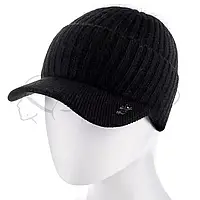 Женская ангоровая одинарная шапка на манжете с козырьком ATRICS WH791 Черный