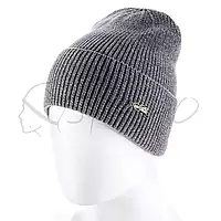 Велюровая шапка бини молодежная стильная одинарная с отворотом ATRICS WH810 Серый