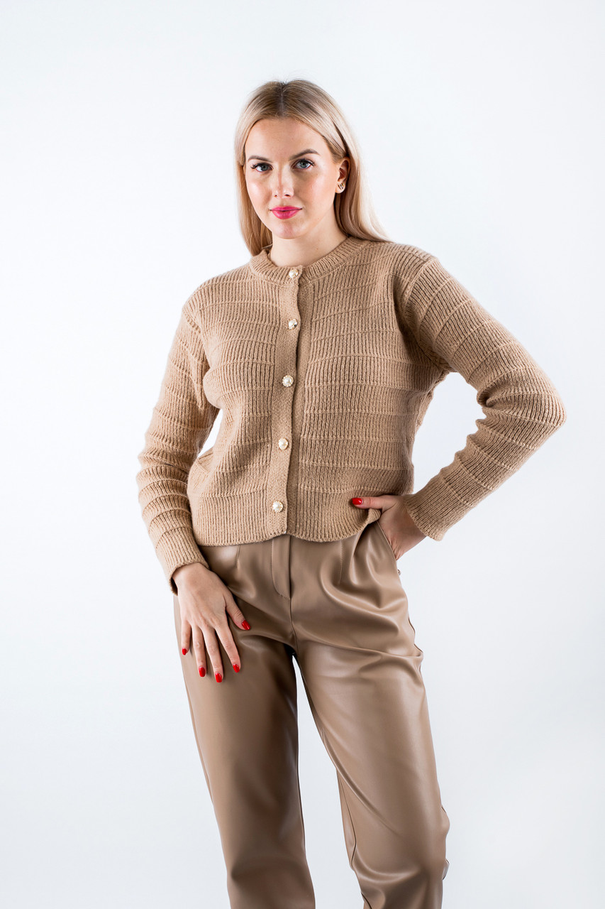 Кардиган з декоративною в'язкою коричневий 64014 ONE SIZE (2000000115153), фото 1