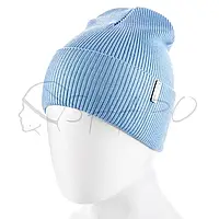 Стильная вискозная шапка молодежная бини с манжетом двойной вязки ZOLLY ZH209 Голубой