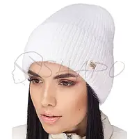 Шапка ангоровая женская удлиненная шапочка утепленная флисом с отворотом аккуратная Leks КОНФЕТТИ Белый