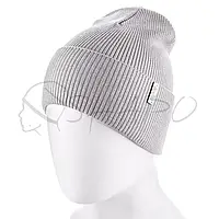 Стильная вискозная шапка молодежная бини с манжетом двойной вязки ZOLLY ZH209 Светло-серый