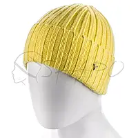 Жіноча ангорова шапка одинарна без підкладки на манжеті широкий рубчик ATRICS WH722 Жовтий