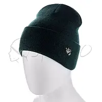 Ангоровая женская двойная шапка гладкой вязки на манжете ATRICS WH762 Зеленый