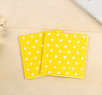Бумажные сервировочные салфетки желтые в белый горох двухслойные праздничные набор 15 шт