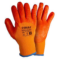 Перчатки трикотажные с частичным ПВХ покрытием утепленные р10 (оранж манжет) TM SIGMA