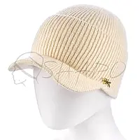 Женская ангоровая одинарная шапка на манжете с козырьком ATRICS WH792 Ваниль