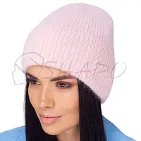 Молодежная шапка удлиненная с узором на отвороте шапочка утепленная флисом Leks Астра Бледно-розовый