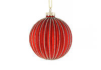 Елочный шар с матовым покрытием и глиттерным декором 8см, цвет - красный с золотом BonaDi 115-048
