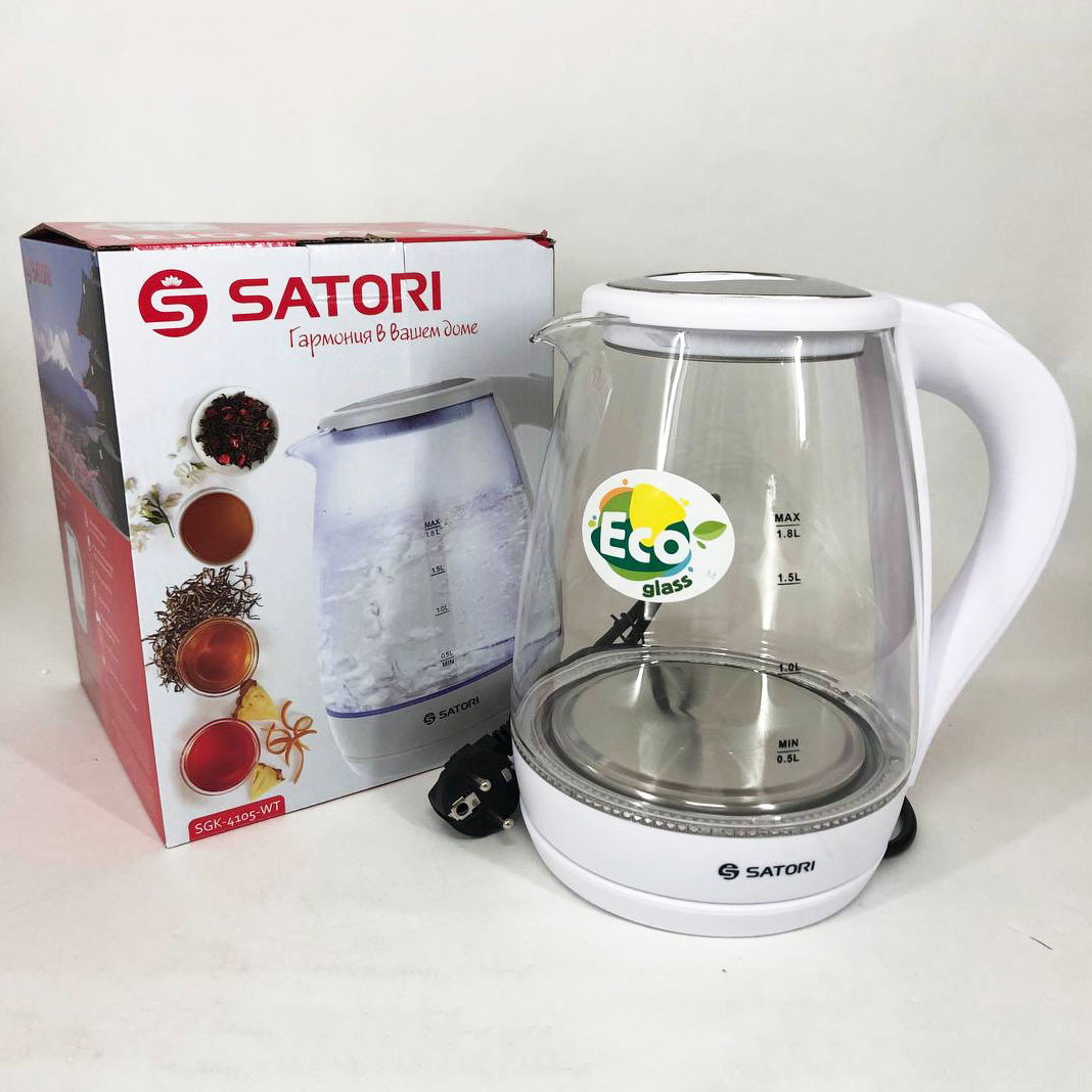 Електрочайник Satori SGK-4105-WT 1,8 л, стильний електричний чайник, чайники з підсвічуванням, фото 1