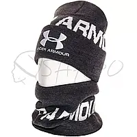 Комплект молодежный брендовый шапка двойная с отворотом и снуд Under Armour JAK21307K Темно-синий