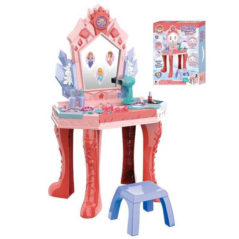 Дитяче трюмо для дівчинки 661-133, 32 елементи, з дзеркалом, стільчиком, феном, косметикою, музичний, фото 1