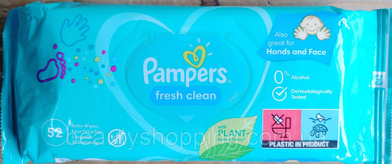 Pampers Fresh Clean Дитячі вологі серветки 52 штуки