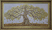 Картина сімейне грошове дерево на світлому фоні з плодами, інтер'єрна картина, приносить добробут. 120/70 см