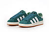 Жіночі зимові кросівки Adidas Campus Green Winter (Зелені) Взуття кеди Адідас Кампус натуральний замш хутро зима В'єтнам, фото 7