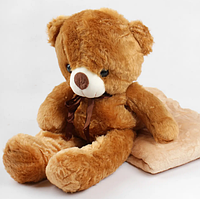 Іграшка-обнімашка подушка Ведмідь коричневий плюшевий 60 см з пледом бежевим 100х160 см