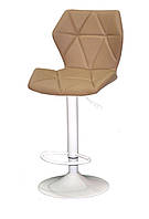 Барный стул с регулировкой высоты Torino Bar WT-Base на белой круглой опоре-диске Ø 385 мм, мягкое сиденье кожзам бежевый 1009