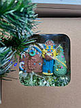 Набір ялинкових прикрас в жовто-синьому стилі ручної роботи у подарунковій коробці, фото 4
