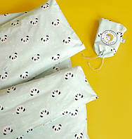 Постельное белье в кроватку для новорожденных Панда бирюзовая