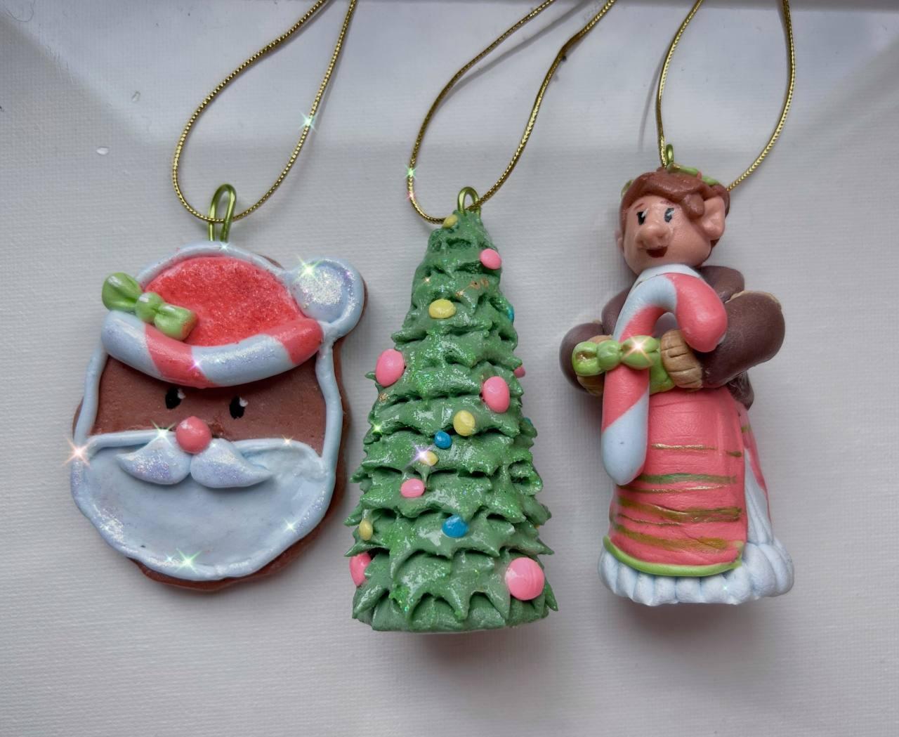 Набір новорічних ялинкових прикрас ручної роботи, фото 1