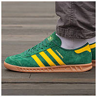 Мужские кроссовки Adidas Hamburg Green Yellow, зелёные замшевые кроссовки адидас гамбург