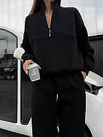 Женский теплый удобный прогулочный костюм батник и штаны джоггеры спортивный костюм трехнитка на флисе Черный, 46