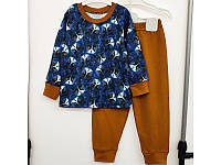 Детская пижама интерлок 86-128см Синий+коричневый. Пижама для мальчика и девочки