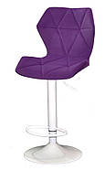 Барный стул с регулировкой высоты Torino Bar WT-Base на белой круглой опоре-диске Ø 385 мм, мягкое сиденье велюр пурпурный В-1013