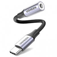 ЦАП і підсилювач Ugreen AV161 USB Type-C 3.5 мм Female Audio Cable Braided Aluminum Shell, 10 см Gray 80154