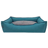 Лежак для собак лежанка кровать для собак и кошек съемный чехол Бирюзовый с серым мехом с бортами 80×60×22 см