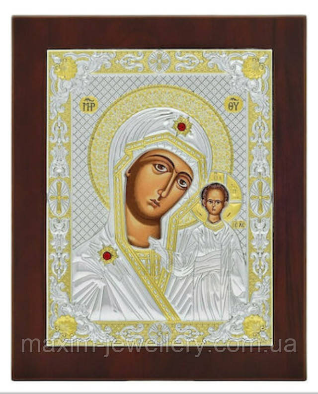 Срібна ікона "Богородиця з Ісусом" (320х240мм.), фото 1