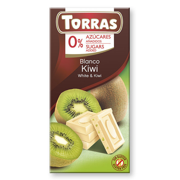 Шоколад білий без цукру Torras з шматочками ківі 75 г Іспанія (12 шт/1 уп), фото 1