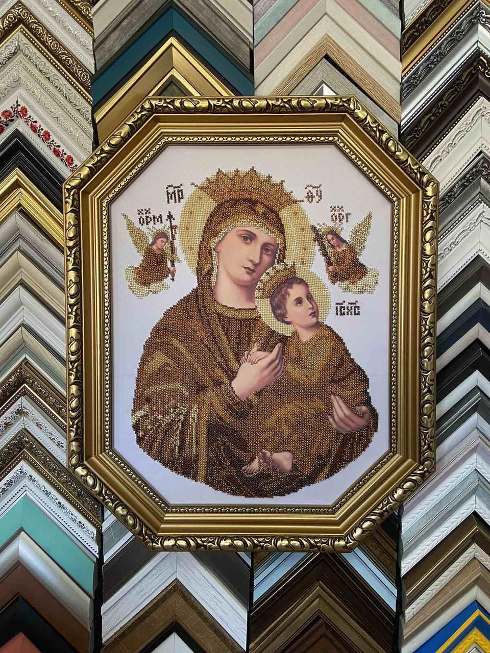 Картина вишита бісером "Богородиця Неустанної помочі" (сепія)