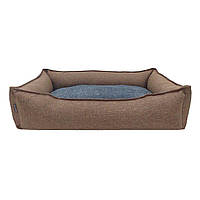 Лежак для собак лежанка кровать для собак и кошек съемный чехол Коричневый с серым мехом с бортами 80×60×22 см