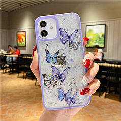 Чохол для Apple iPhone 14 Pro Max Метелики з блискітками Purple