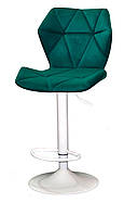 Барный стул с регулировкой высоты Torino Bar WT-Base на белой круглой опоре-диске Ø 385 мм, мягкое сиденье зеленый В-1003