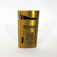 Турбо зажигалка, карманная зажигалка "Ukraine" 325, необычная зажигалка, ветрозащитная. Цвет: золотой TOS