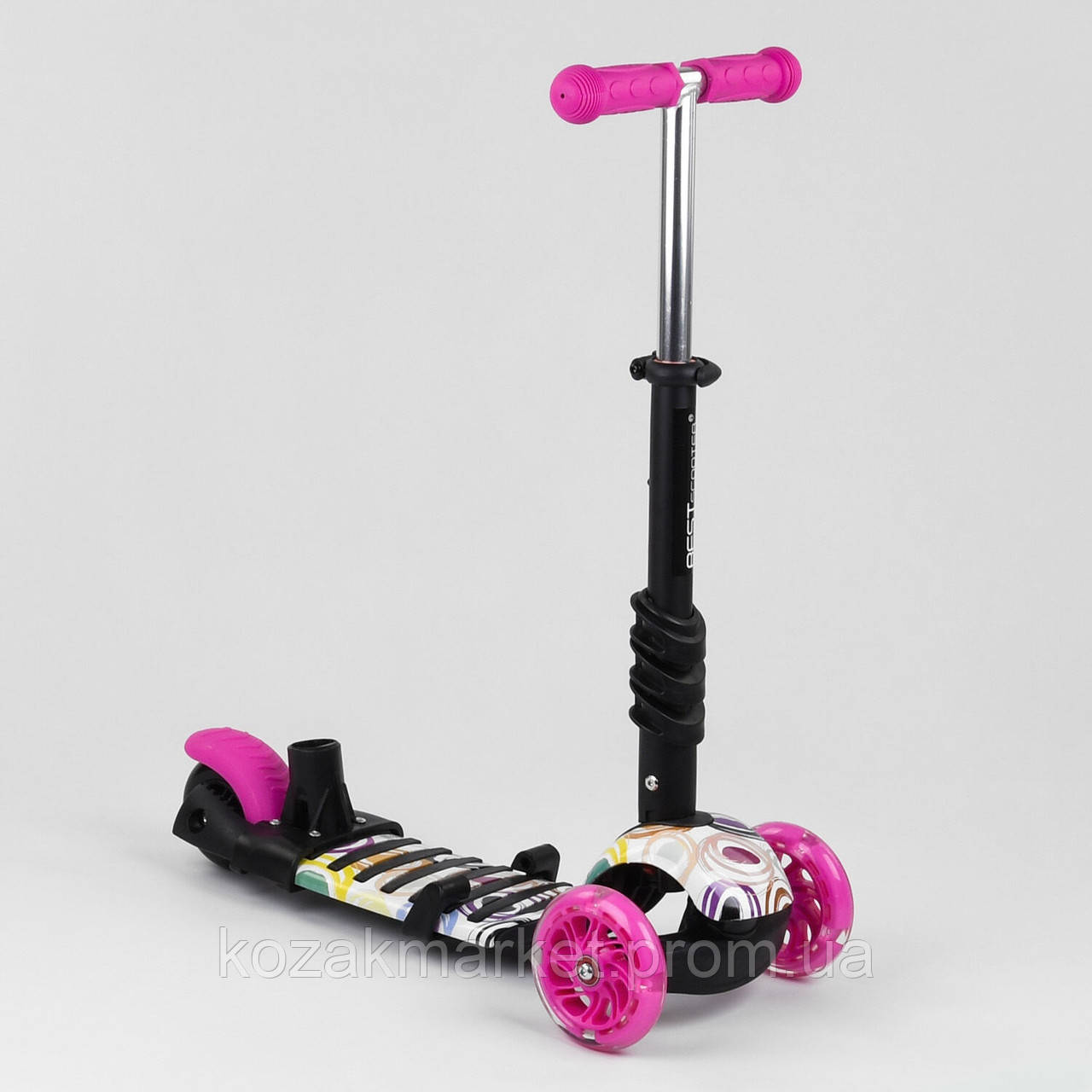 Самокат детский 5в1 с PU колесами и подсветкой Best Scooter Black Pink ...