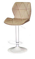 Барный стул с регулировкой высоты Torino Bar WT-Base на белой круглой опоре-диске Ø 385 мм, мягкое сиденье велюр мокко В-1033