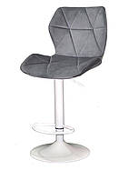 Барный стул с регулировкой высоты Torino Bar WT-Base на белой круглой опоре-диске Ø 385 мм, мягкое сиденье велюр серый В-1034