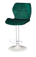 Барный стул с регулировкой высоты Torino Bar WT-Base на белой круглой опоре-диске Ø 385 мм, мягкое сиденье велюр зеленый В-1036