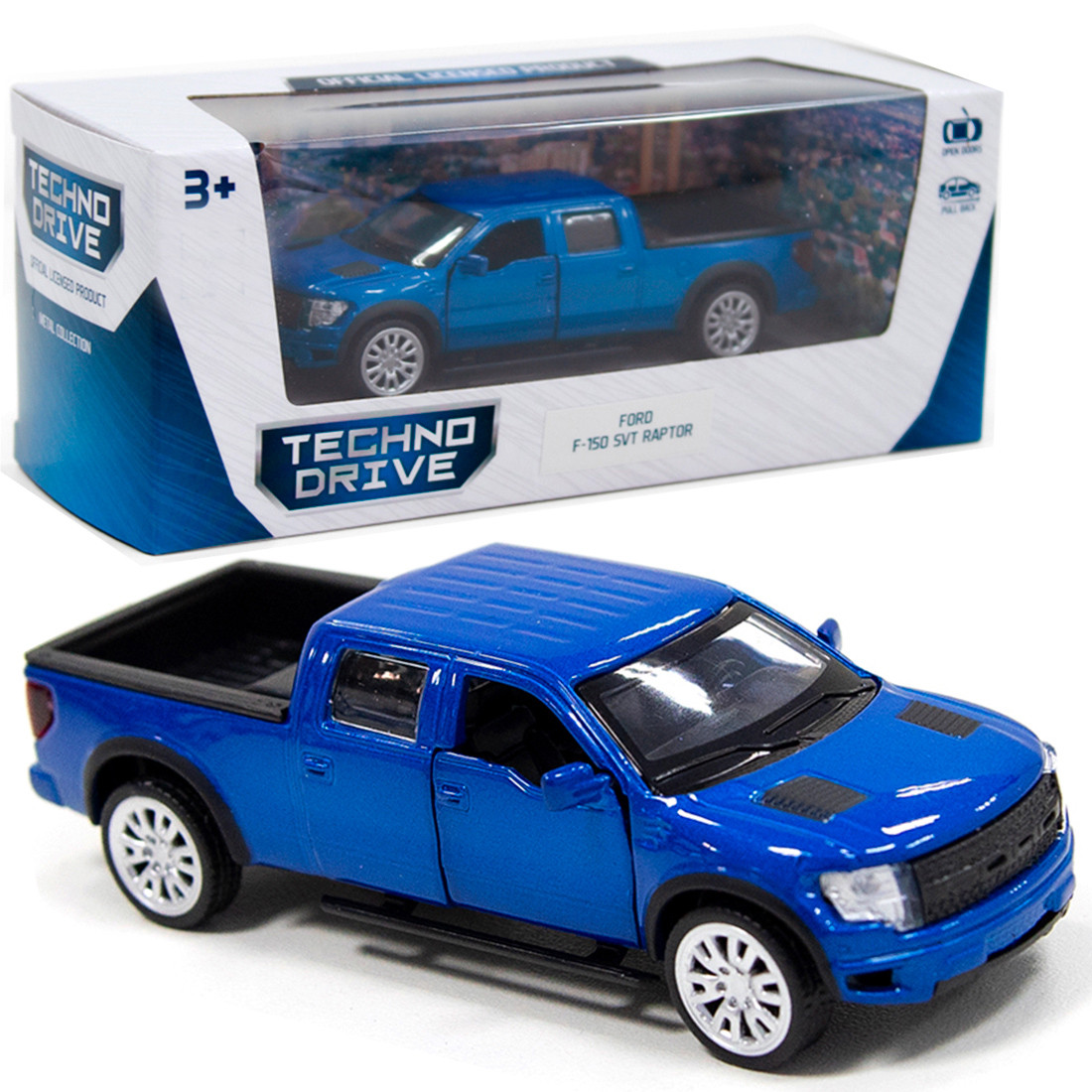 Іграшкова машинка металева FORD F-150 SVT Raptor, форд раптор, синя, відкр двері, інерція, 11*4*4см (250263), фото 1