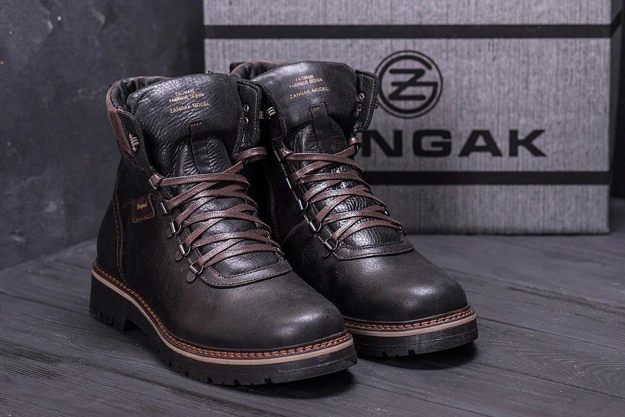 Чоловічі зимові шкіряні черевики ZG Black Military Style, чоловічі зимові теплі утеплені черевики на хутрі