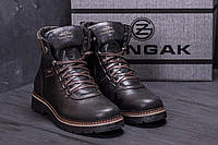 Чоловічі зимові шкіряні черевики ZG Black Military Style, чоловічі зимові теплі утеплені черевики на хутрі