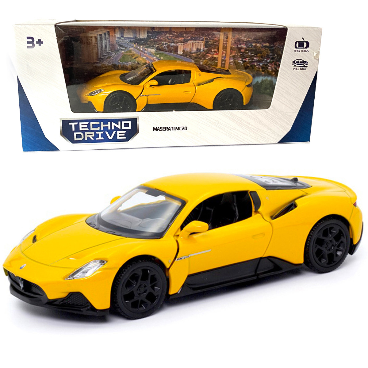 Іграшкова машинка металева Maserati MC20, мазератті, жовтий, відкр двері, інерція, 5*12*3см (250340U), фото 1
