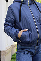 Современная молодежная куртка на молнии, с капюшоном. (Темно Голубой)