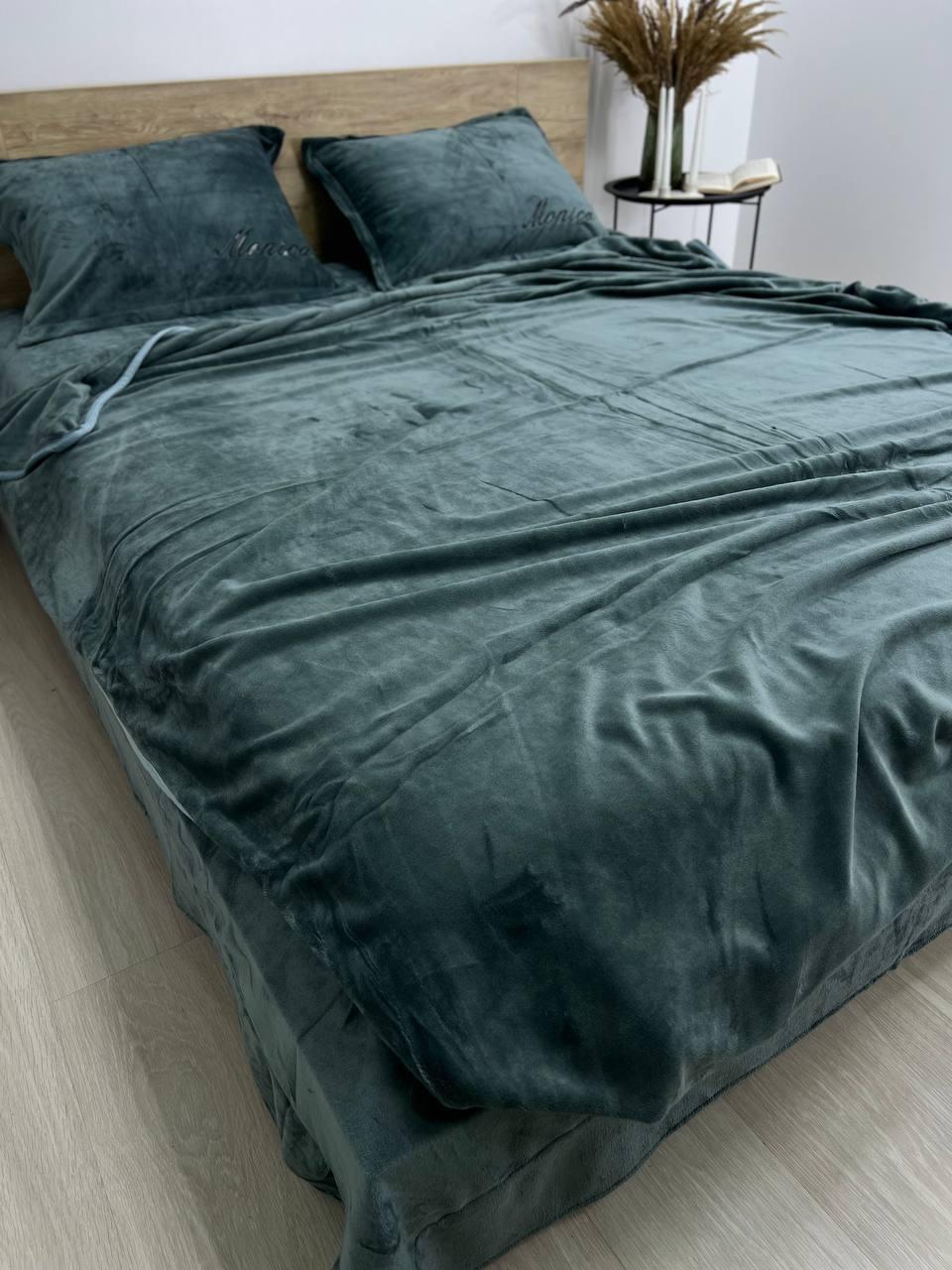 Велюрова постільна білизна Моніка Двоспальний Зелений